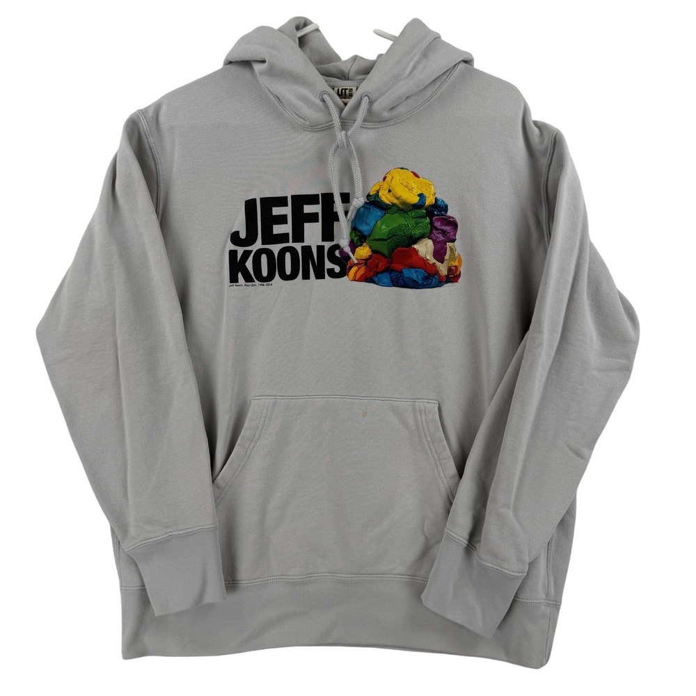 Uniqlo Hoodie Mens‎ XL Gray Jeff Koons Graphic Pullover Fleece Sweatshirt UT